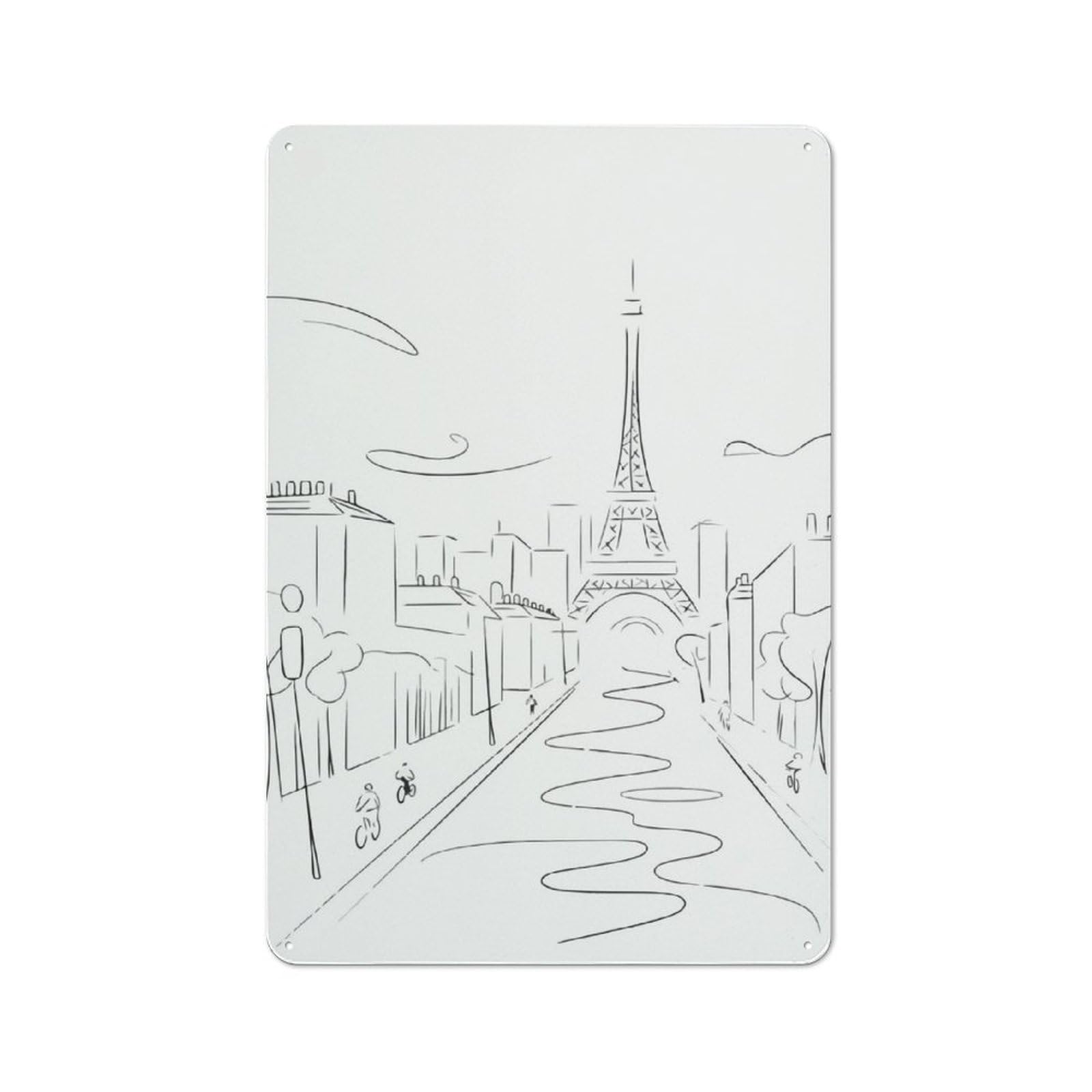Eiffel Tower Sketch Metal Wall Sign 30x20cm, Vintage Home Bar Decor for Pub, Home Bar, Shed Or Man Cave