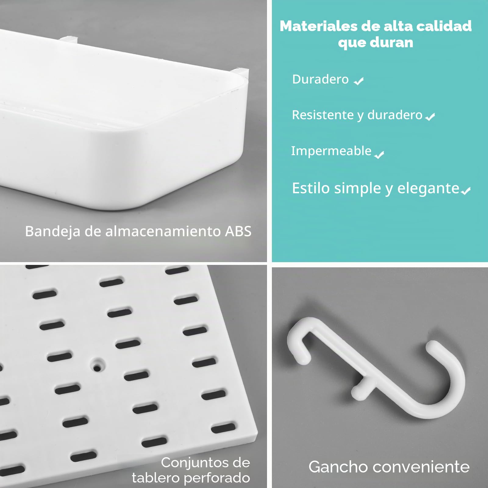 Kit de 42 tableros perforados, 6 tableros de clavijas 28x28 cm, organizador de pared de plástico