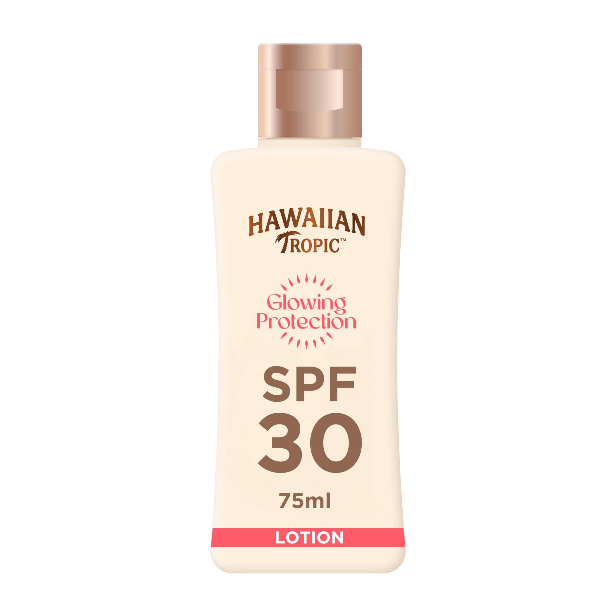 Hawaiian Tropic Lotion protectrice Glowing Protection, Écran solaire résistant à l'eau, Protection SPF 30 UVA + UVB Crème solaire, Lotion solaire au beurre de karité, Format voyage, 75 ml