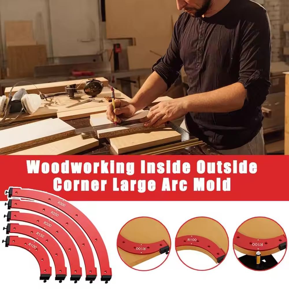 Gabarit d'angle rond,Gabarits d'angle rond pour le travail du bois,Pochoirs De Rayon De Coin Rond Pour Le Travail Du Bois,avec clip amovible en alliage d'aluminium R100-R300 pour le travail du bois
