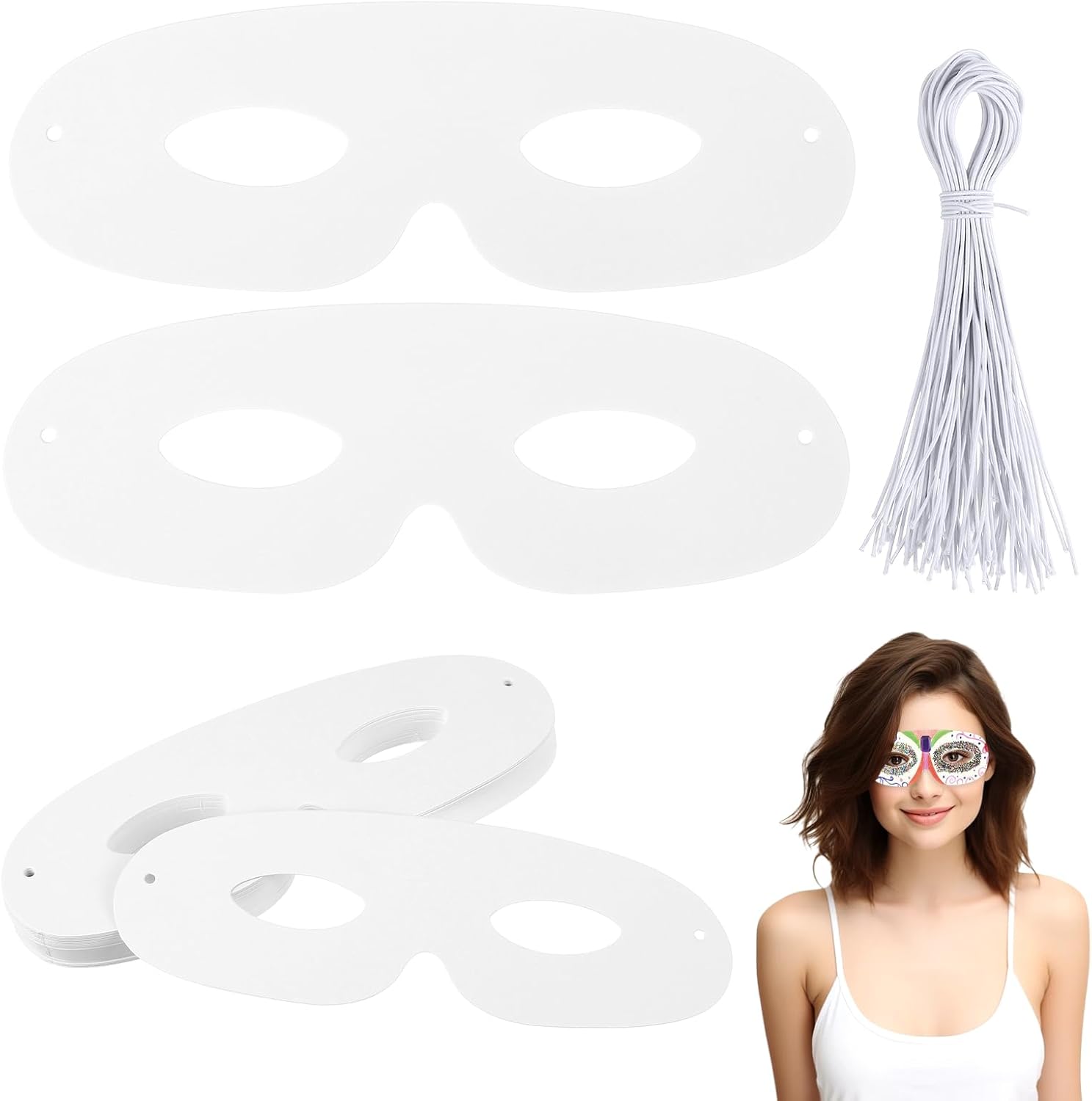 NOLITOY Pack White Paper Eye Masks, Plain Masquerade Blank Masks Decorate for Cosplay, Halloween Party