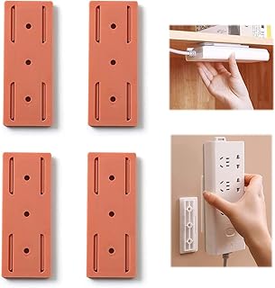 Self-Adhesive Desktop Socket Fixer, Adhesive Punch Free Socket Holder, Power Strip Holder Wall Mount, Desktop Mountable Plug-in Socket Fixer for Home Office and Cable Management (Pink, 4 PCS)