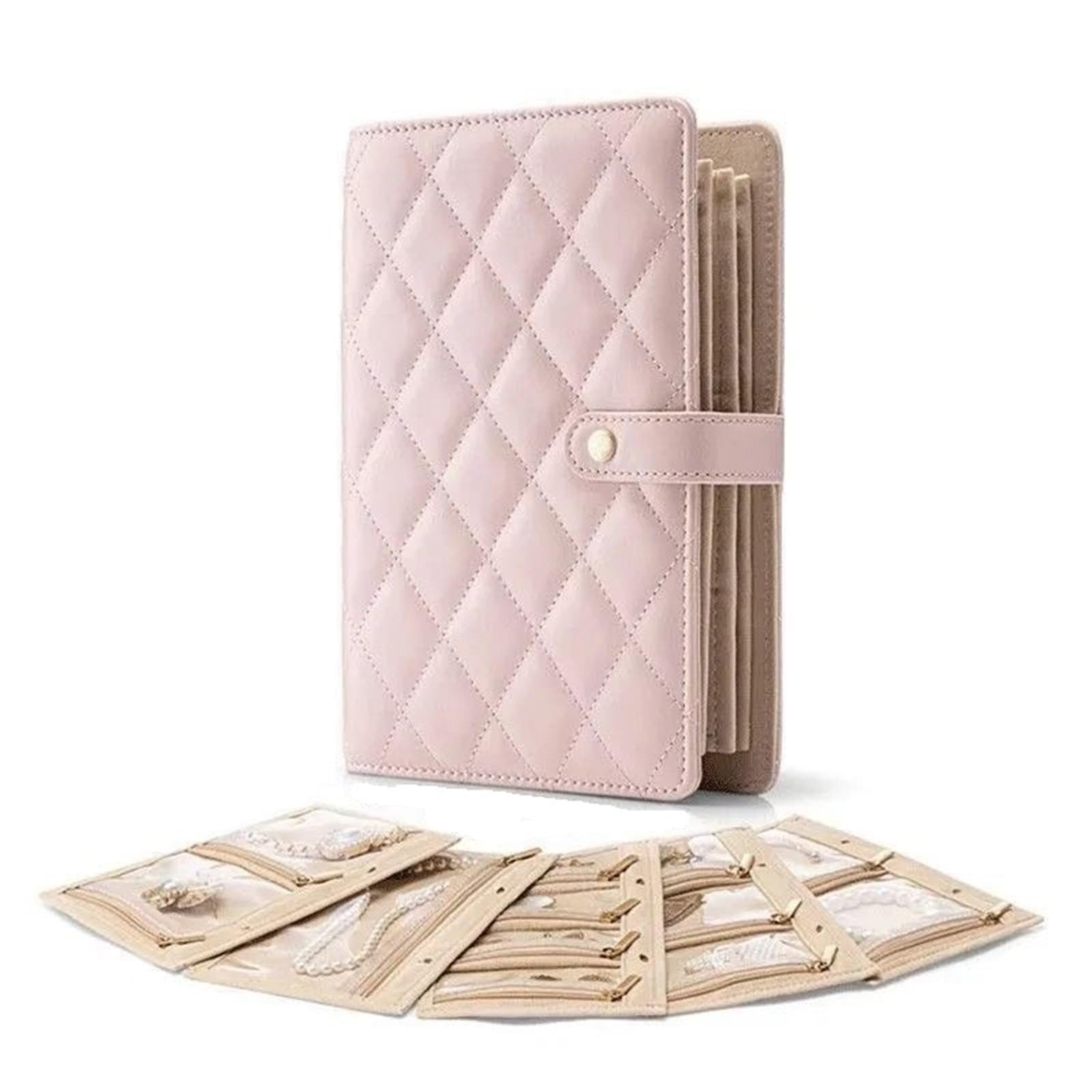 FDzkrtvm Transparent Jewelry Storage Book, Jewelry Organizer Leather Clutch Multicolor(Pink)