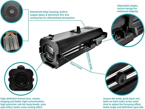 Miniatura 4 de Monoprice Luz de escenario elipsoidal 4 en 1 (RBGW) negra, 200 vatios, alta definición, zoom manual, para teatros, clubes, iglesias, convenciones -
