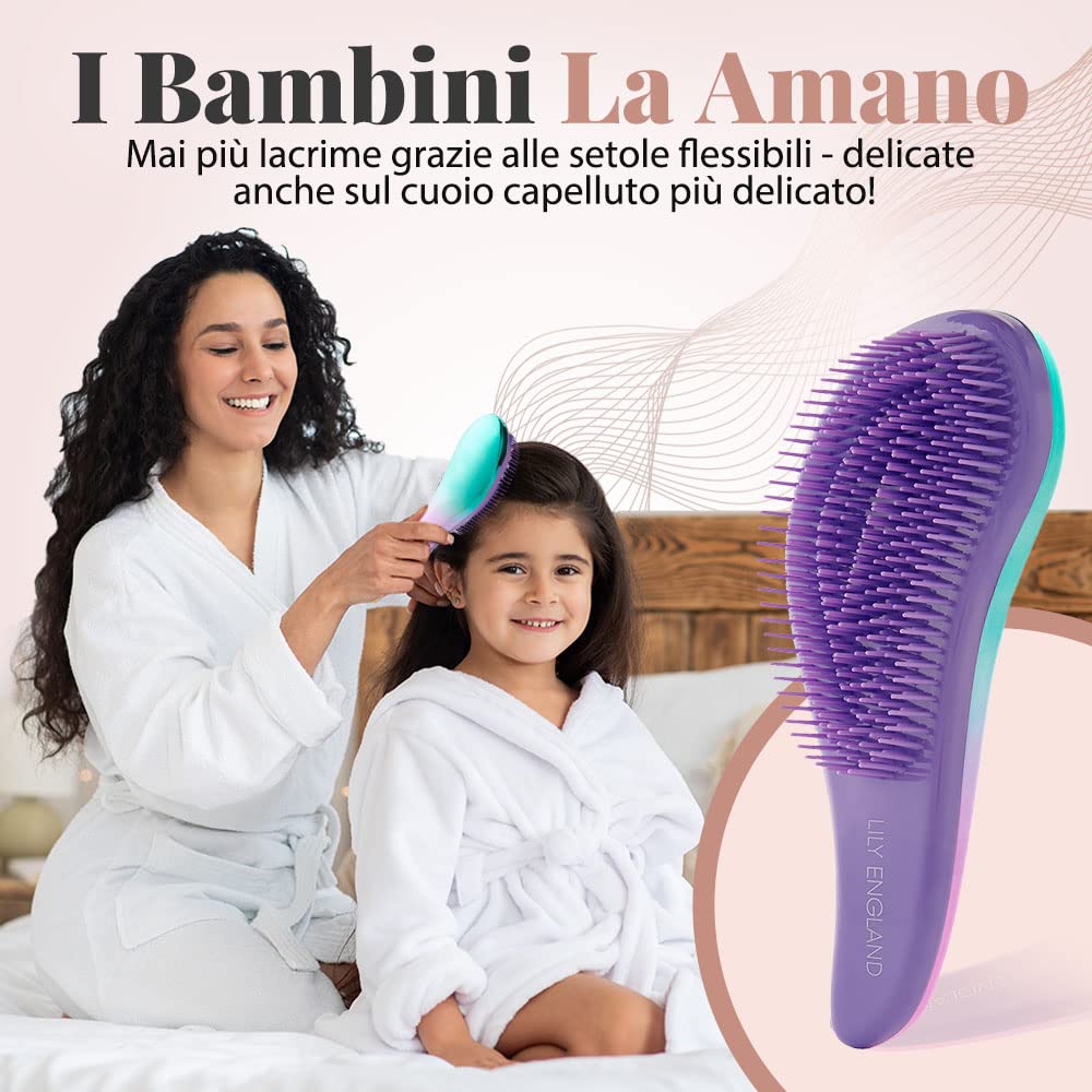 Lily England Set di spazzola districante e pettine per capelli, spazzola per capelli leggera e pettine a denti larghi per donne, spazzola districante liscia e pettine per capelli ricci, Sirena