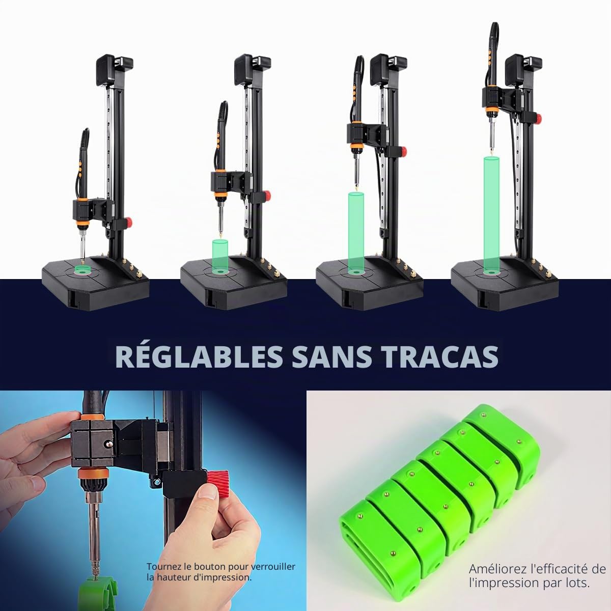 Pro Heat Set Insert Tool 90 W - Kit de filetage de fusion - 30 inserts filetés M3 - Panne à souder - Outil de sertissage - Guide linéaire de 210 mm - Pour pièces d'impression 3D