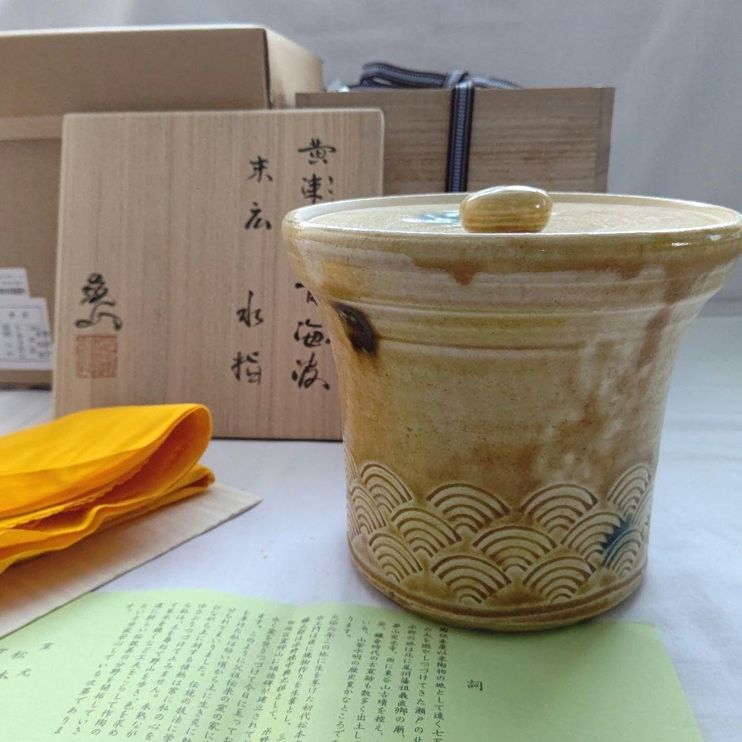 Amazon.co.jp: 黄瀬戸 青海波 末広 水指 松本鉄山 茶道具 KC : ホーム 