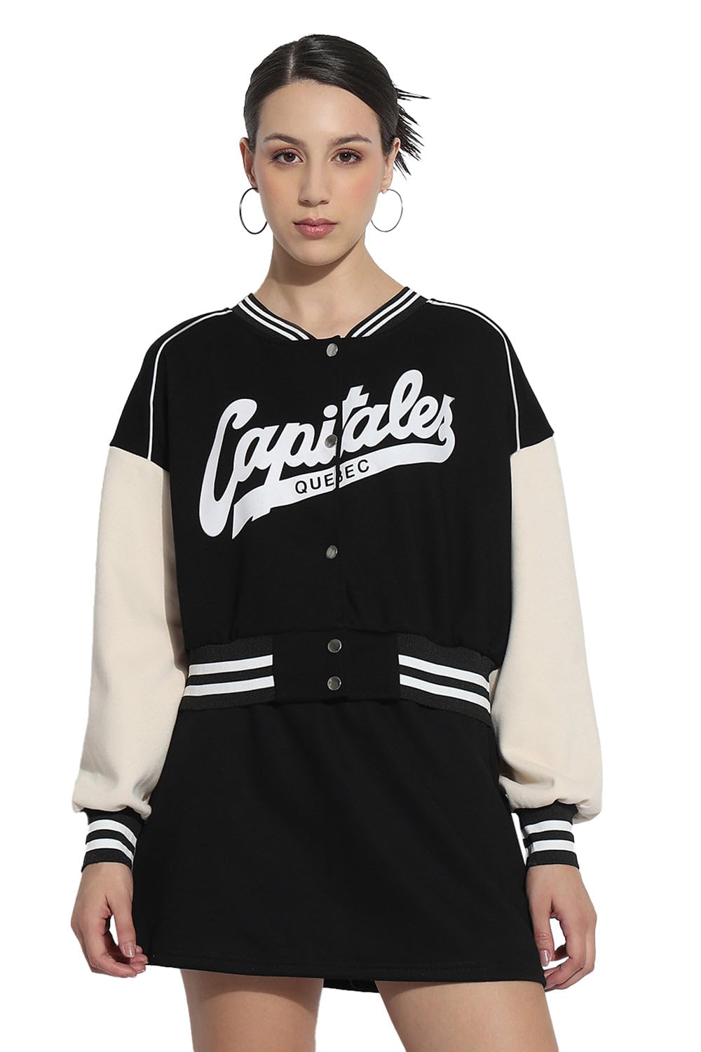 showoffff Edition Women's Printed Black Mandarin Collar Top with Skort Co-Ords Set-CHN-6014_Black_M-picture-25