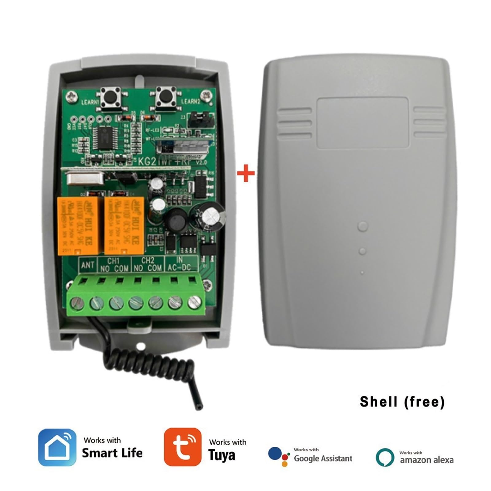 WIFI Garage Door Receiver 2CH 433.92MH-z Universal Fixed Rolling Code 7-32V(85-250V Tuya 433.92mhz receiver)