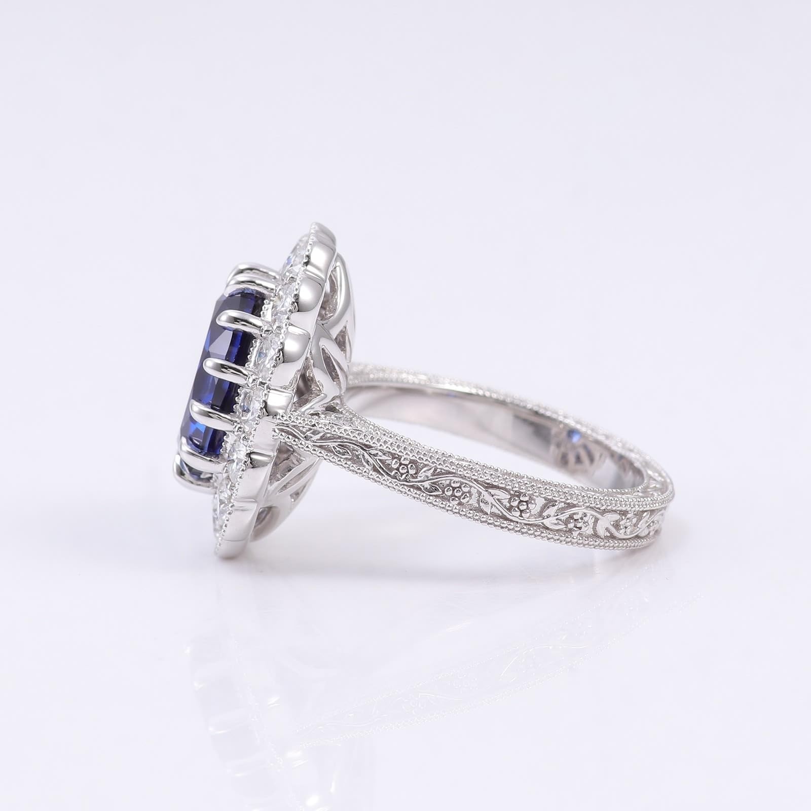 Regalo Amie Anillo de Fiancaille Oro Blanco 9 quilates zafiro creado en laboratorio flor talla lesbiana para madre Acción de Gracias Joyas