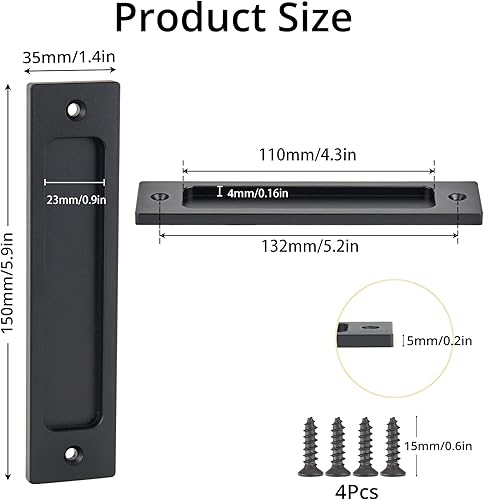 Miniatura 2 de OFOEKV Tiradores de armario para puerta corrediza de granero, 2 tiradores de aleación de aluminio para dedos, rectangulares empotrados con bolsillo