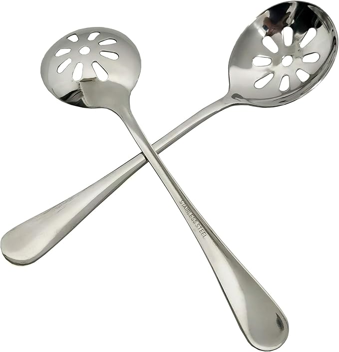 2-Pack Soup & Slotted Serving Spoon - 7.7-inch Stainless Steel Colander Spoon for Buffet, Dinner, Restaurants