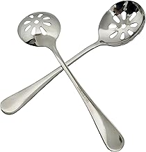 Goeielewe 2-Pack Soup Slotted Serving Spoon 7.7-inch Stainless Steel Colander Spoon for Buffet, Dinner, Restaurants, Kichen (Slotted Spoon)
