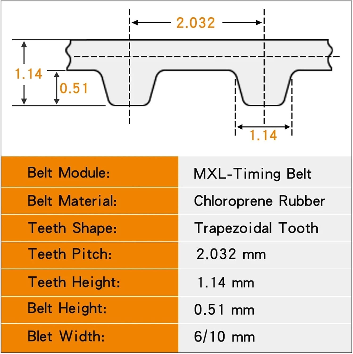 Transmission Belt 329.6MXL-374MXL Rubber Pitch 2.032mm 1Pcs(370MXL (463 Teeth),1PC_10MM)
