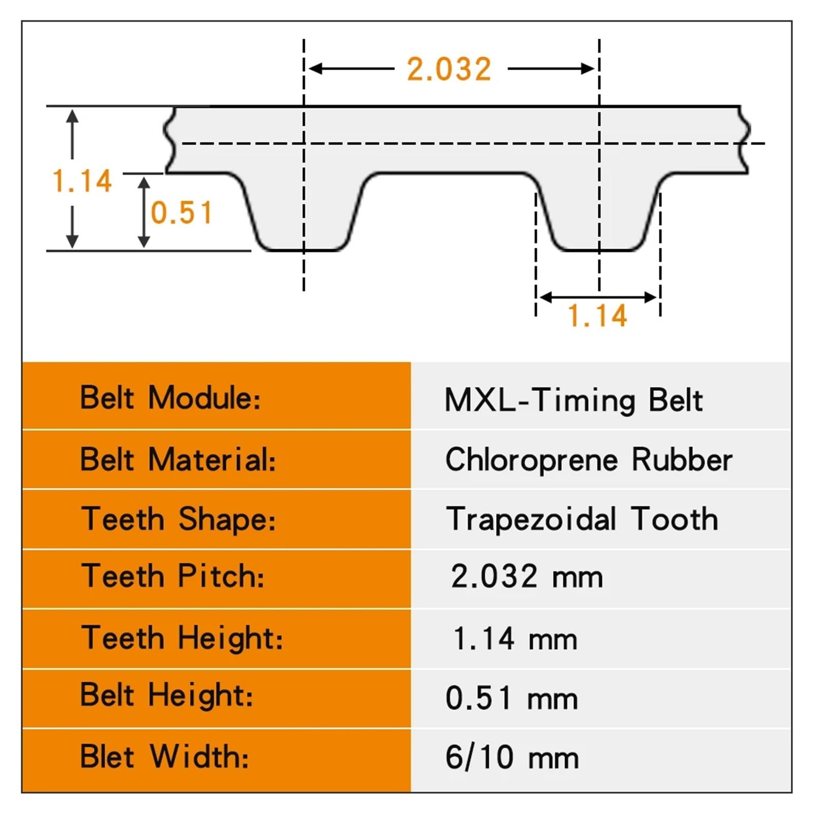 Correa de distribución 21.6MXL/24MXL/24.8MXL/25.6MXL/28MXL/28.8MXL/30.4MXL/32MXL/33.6MXL/34MXL circuito cerrado(36MXL (45 Teeth),2PCS_6MM)