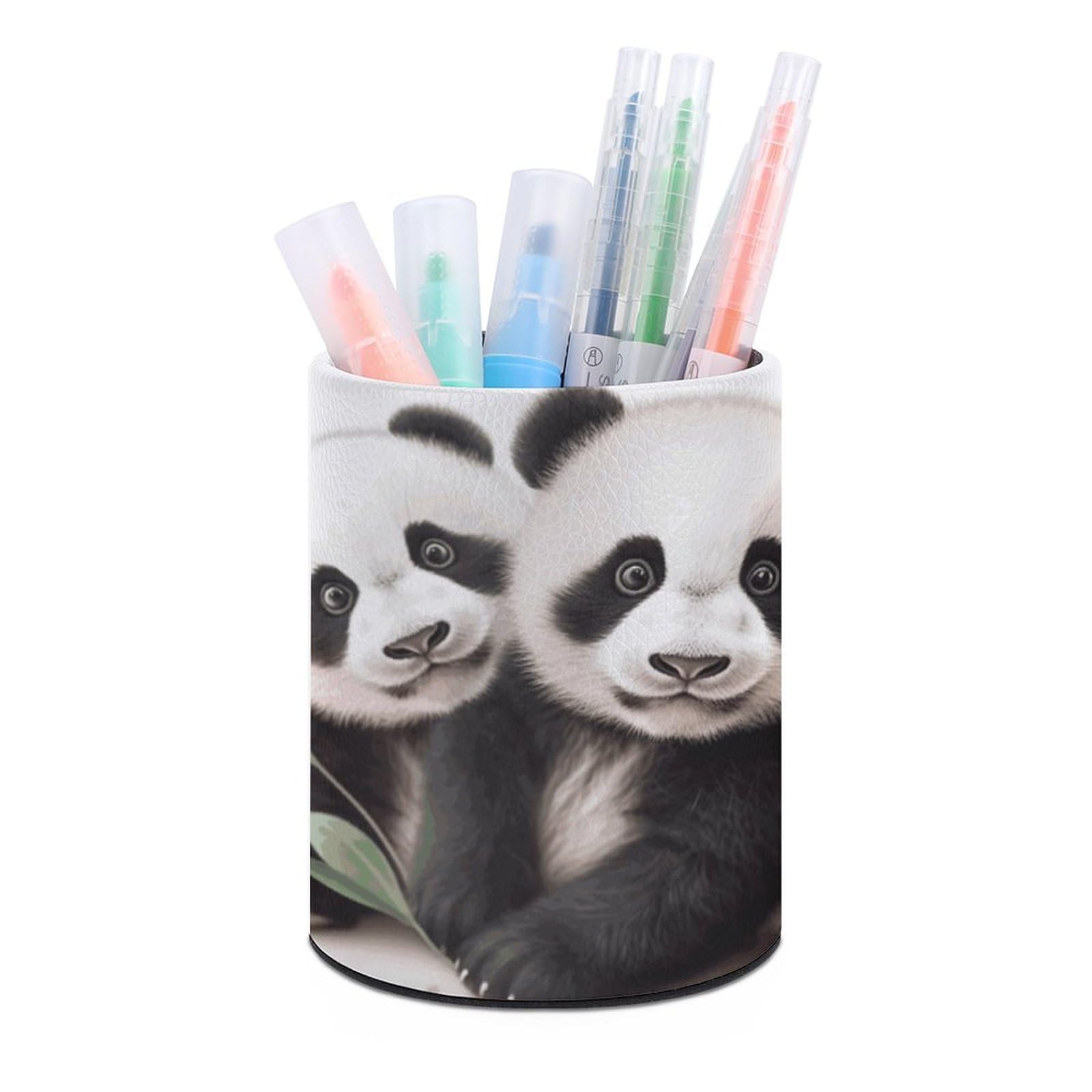 JTREHY Round Pen Holder,Baby Pandas Printed Makeup Brush Storage Box for Home Office Dressing Table