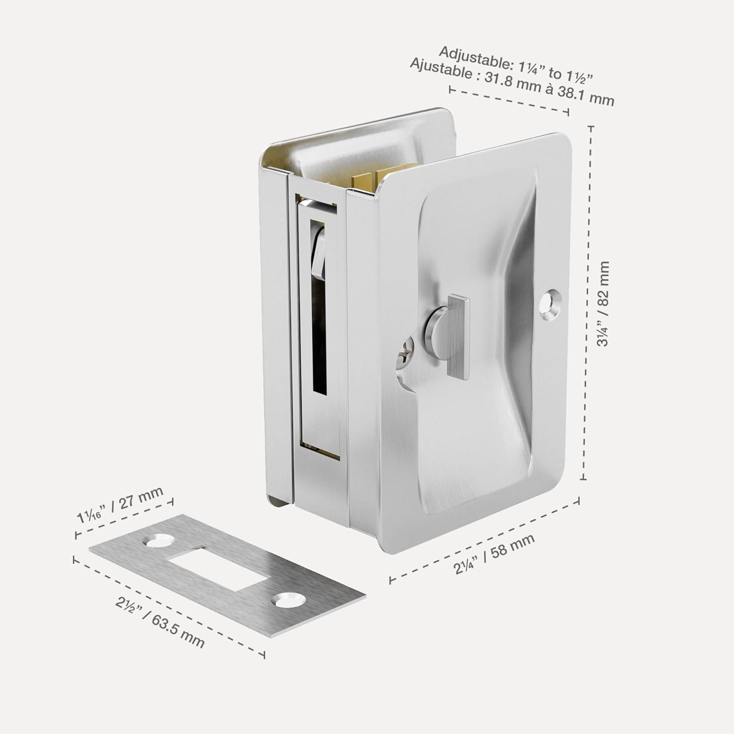 Richelieu Hardware 1701BCPSBC Onward Pocket Door Pull, Privacy Lock, 3 1/4-in (82 mm) Rectangular, Brushed Chrome