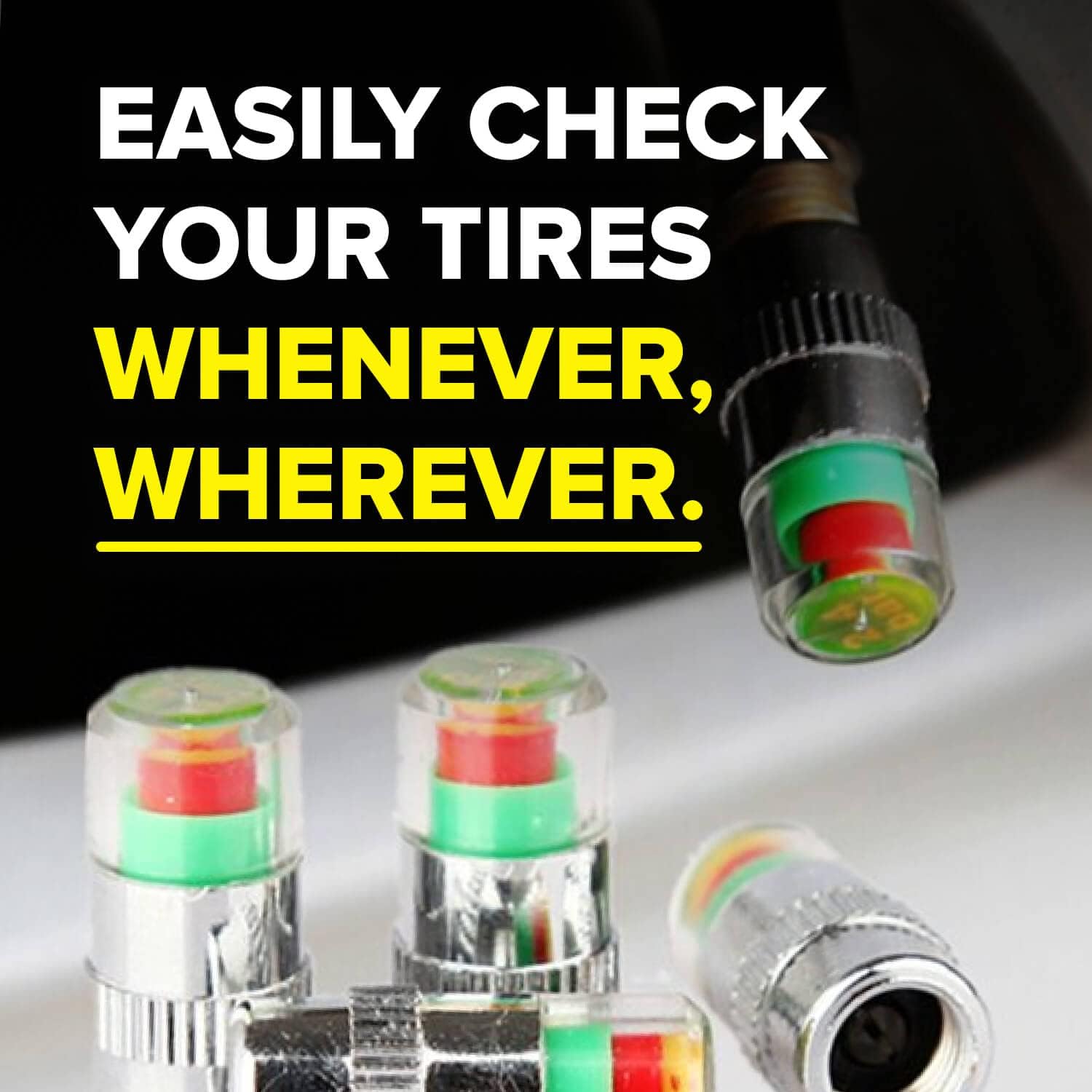 Airmoto Tire Pressure Caps, Easy to Read 3 Color Car Tire Pressure Monitor Valves, 4pcs, 32-to-35 PSI