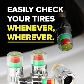 Airmoto Tire Pressure Caps, Easy 3 Color Tire Pressure Monitor Valves, 4pcs