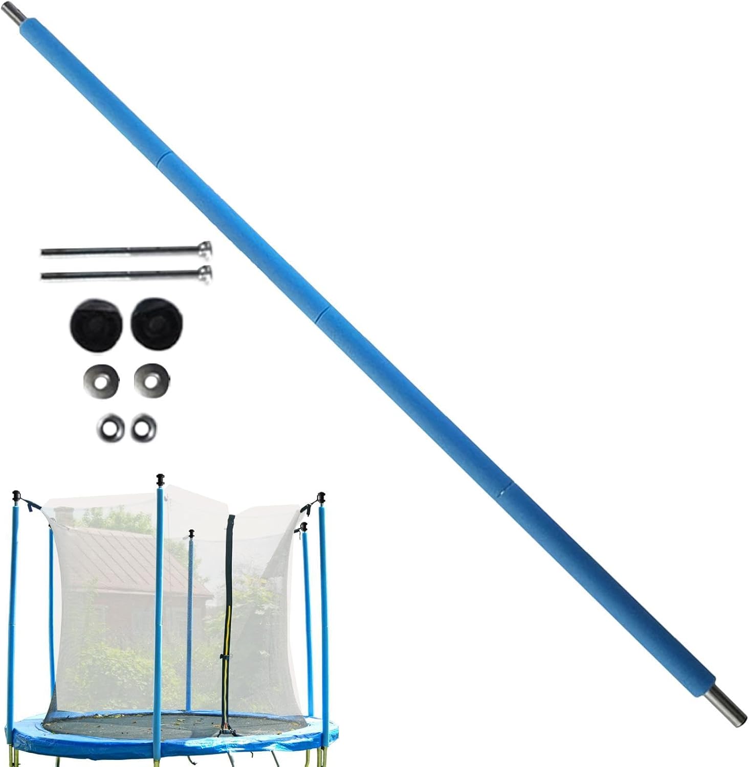 Trampoline Replacement Enclosure Poles, Straight Trampoline Poles with Foam Sleeve, Heavy Duty Steel Net Fittings, Replacement Parts for 6-16 Feet Round Frame