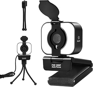 1080P Webcam,Webcam for PC with Light-Full HD,Streaming Webcam with Light,USB Webcam with Microphone for PC,Autofocus Webcam for Tiktok Youtube Skype Live Video Conference,PC Camera for pc desktop