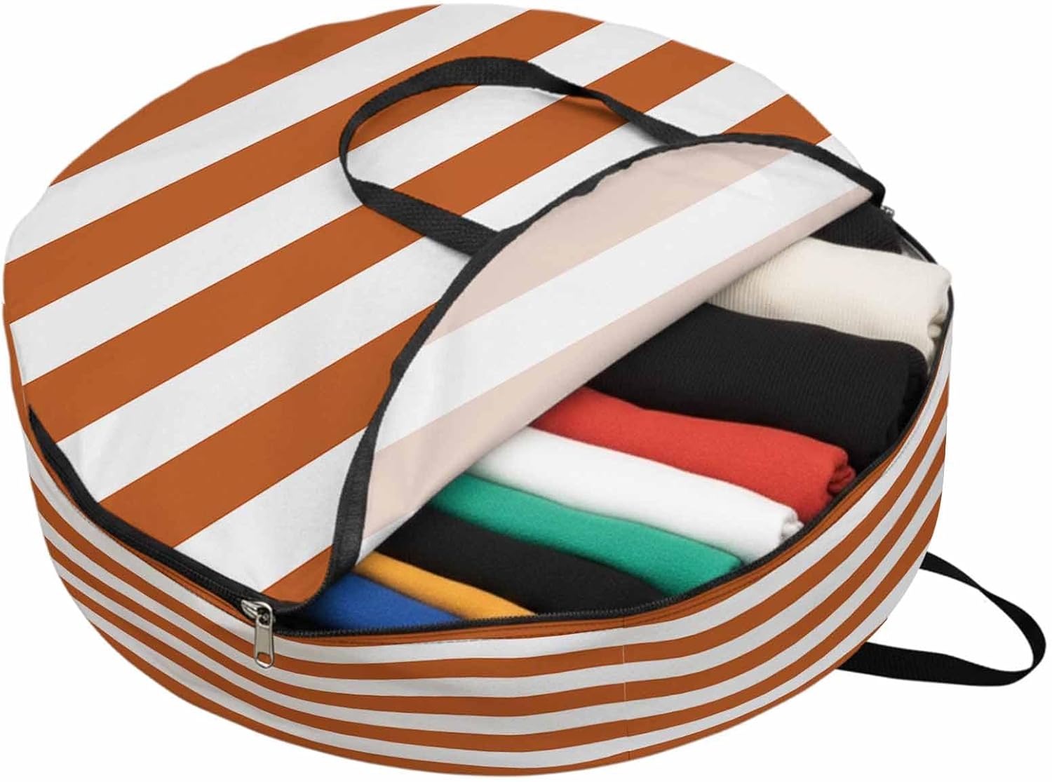Orange White Round Storage Bag 36 Inch, Stripe Clothes Storage Container with Handles Heavy Duty Organizer for Comforter, Bedding & Holiday Wreaths