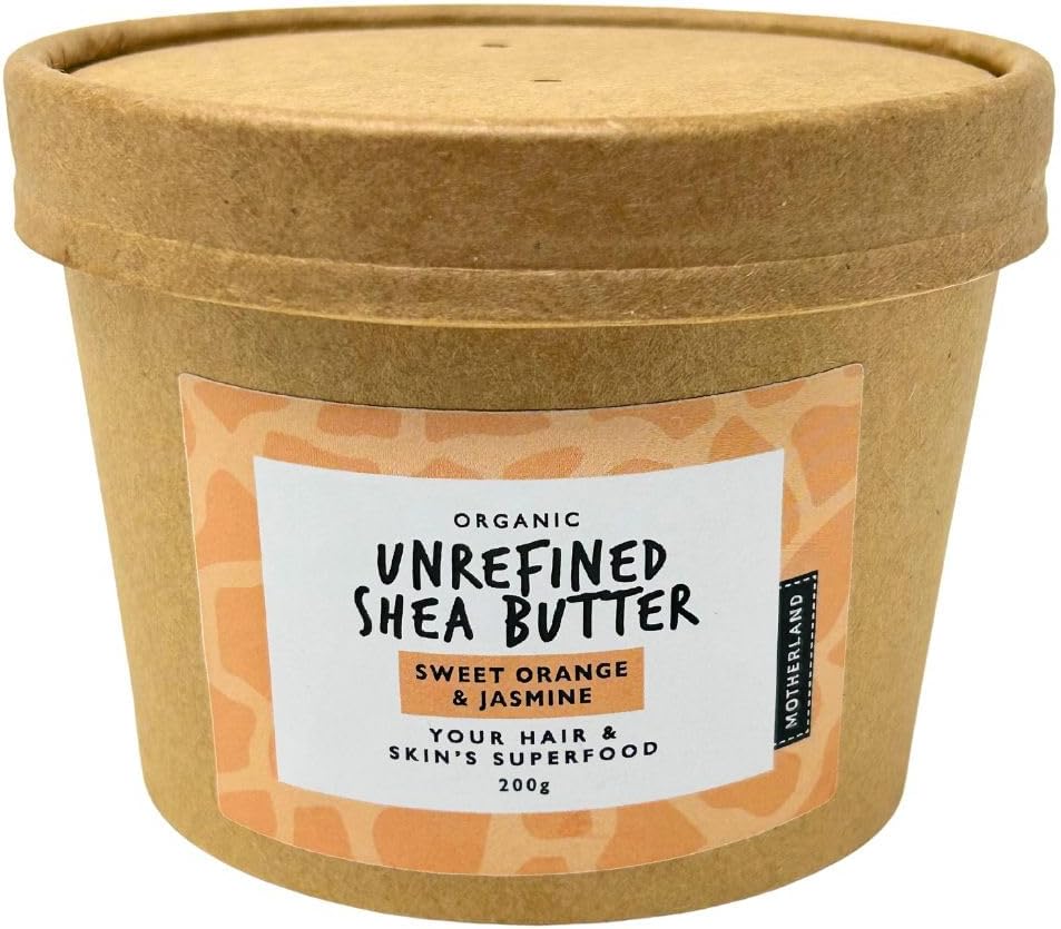 Motherland Organics Unrefined Shea Butter 200G Sweet Orange & Jasmine – African Moisturiser for Dry Skin, Hands, Lips, Stretch Marks, Eczema – Natural, Raw & Vegan – for Men, Women & Babies
