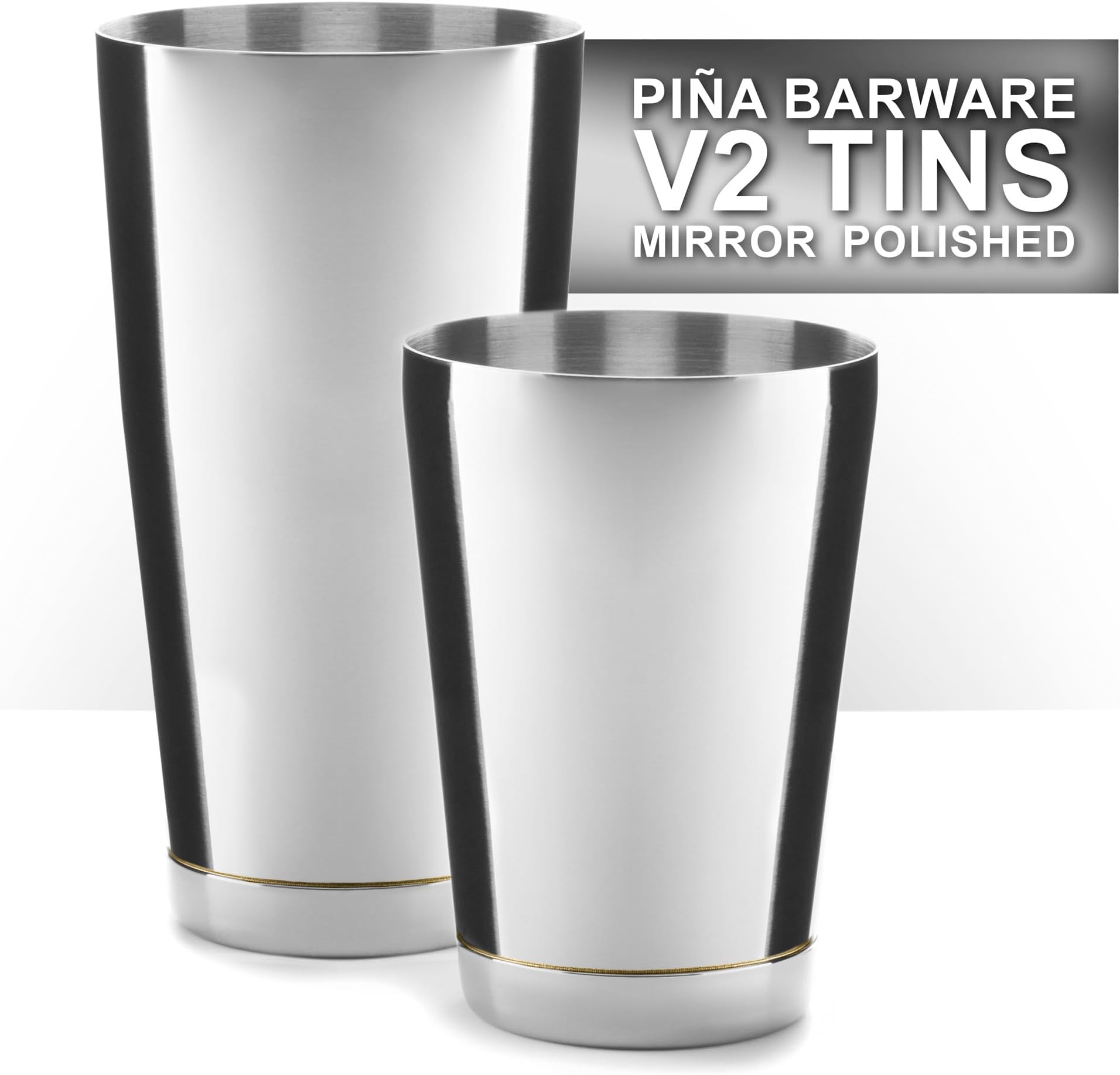Piña Barware Stainless Steel Commercial Bar Boston Shaker Tin Set - 28oz. & 18oz. / Mirror Polished Finish (V2-1 Pair)