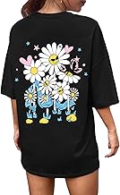Svanco T-Shirt Oversize à Col Rond pour Femme Manche Courte avec Impression de Lettres Créatives Loose Haut Imprimé Streetwear Top