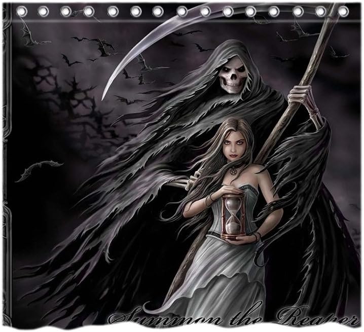 ShangRa Design Unique Grim Reaper Gothic Death Angel Waterproof Polyester Fabric Bathroom Shower Curtain With C-Shaped Hooks