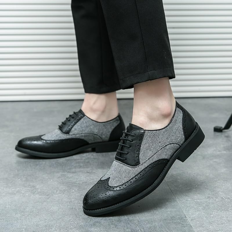 Men's Oxford Shoes | Lace-Up, Pointed Toe, Wingtip Design | Two-Tone Leather, Anti-Slip Block Heel, Ideal for Business and Formal Events Mens Dress Shoes4