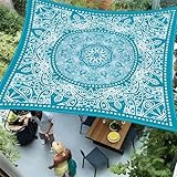 Hiseng Sonnensegel mit Ösen, Nordisches Mandala Polyester Outdoor Markise, Sonnensegel Wasserdicht, Outdoor Wetterfest UV-Schut Markise, Tarp für Terrasse, Hinterhof, Rasen (Blau 2,200x240cm)