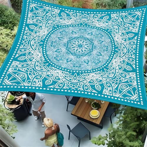Hiseng Sonnensegel mit Ösen, Nordisches Mandala Polyester Outdoor Markise, Sonnensegel Wasserdicht, Outdoor Wetterfest UV-Schut Markise, Tarp für Terrasse, Hinterhof, Rasen (Blau 2,200x240cm)