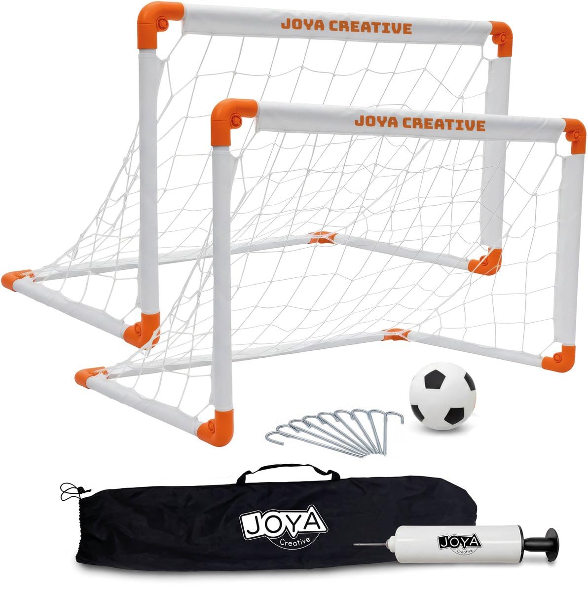 Fußballtor-Set (2er-Set) – inklusive Fußball, Ballpumpe und Tragetasche – 90 x 60 x 60 cm – Fußballtore für Kinder – kleine Fußballtore – zusammenklappbar mit Klicksystem