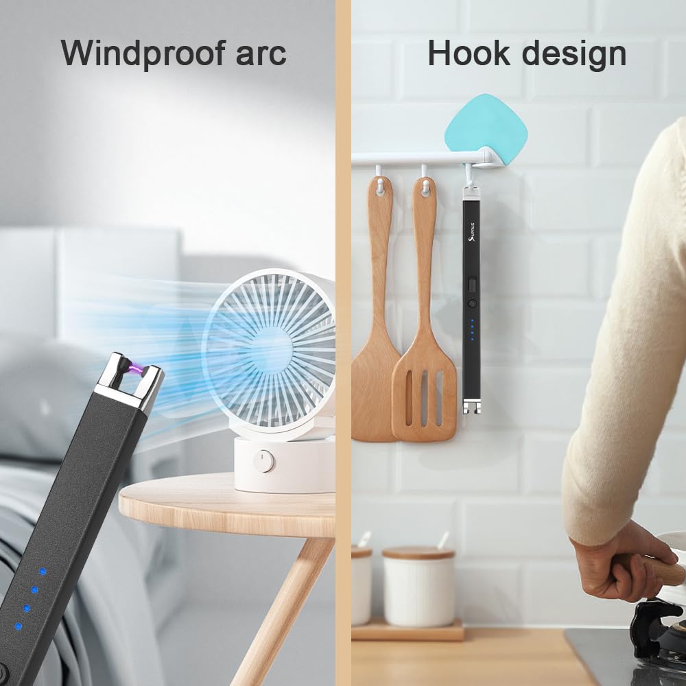 Encendedor eléctrico de arco a prueba de viento recargable sin llama USB encendedor con bloqueo de seguridad para el hogar cocina barbacoa vela 6