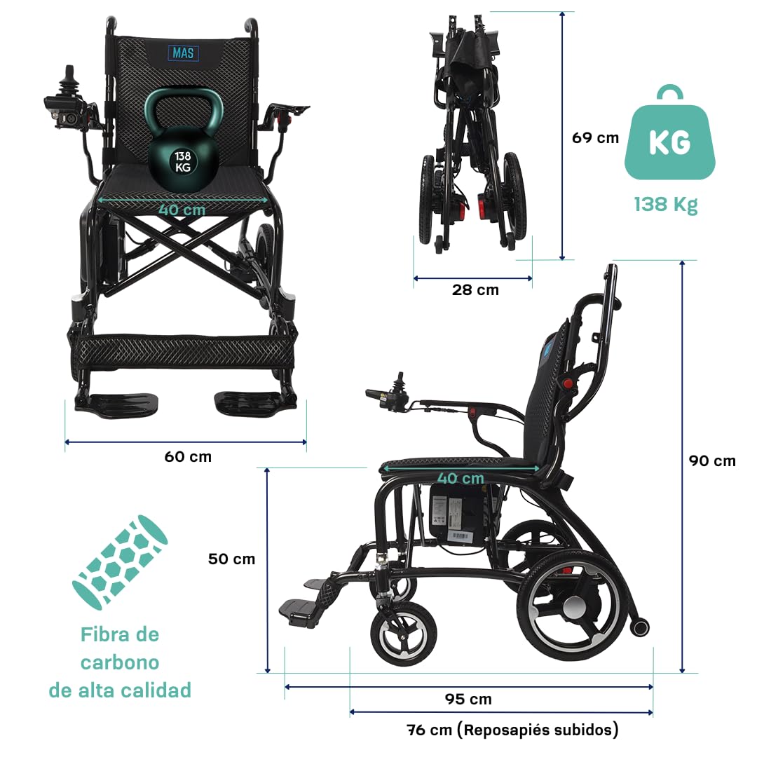 Silla de ruedas eléctrica plegable ligera de fibra de carbono 10,8 Kg MAS Mobility Aid Social Marca Española La Silla de ruedas eléctrica plegable ultraligera de calidad y garantia 100%