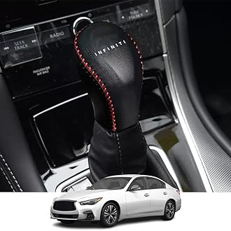 Kakash Custom Interior Accessories for Infiniti Q50 2018 2019 2020 2021 2022 2023 Q60 QX80 Leather Automatic Gear Shift Knob Cover,Transimission Boots Shift Lever Leather Sheath(Red Stitches)