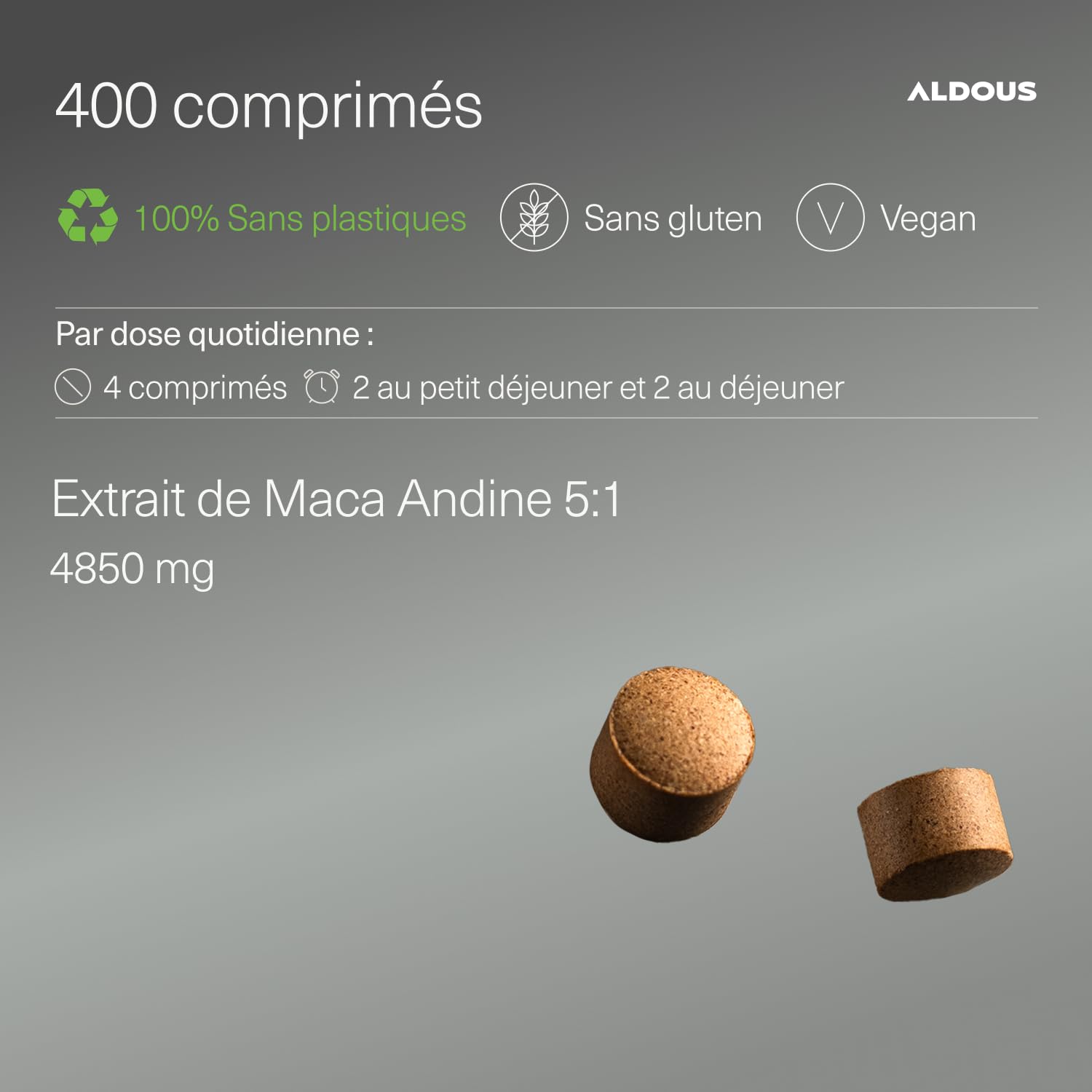 Extrait de Maca Bio - Dose 4850mg - 400 Comprimés - Hautement Concentrée - Maca Peruana - 100 jours - Poudre de Maca Root - Augmente l'Énergie et la Vitalité - Régulateur Hormonal - Certification Bio