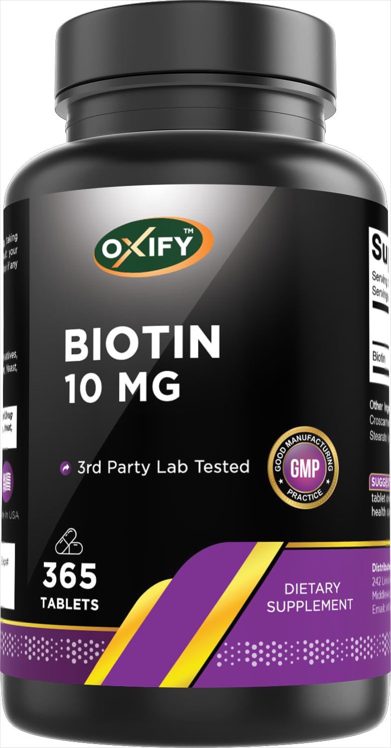 Oxify Biotin 10 mg (10,000 mcg), 365 Tablets | Made in USA
