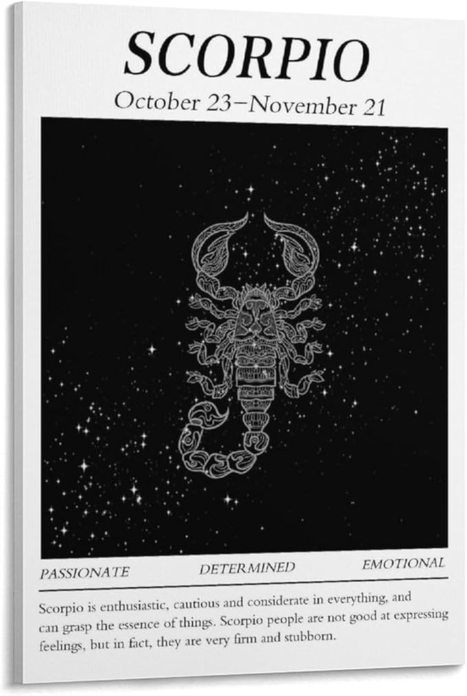 Scorpio Wall Art Poster, Astrology Aesthetic Wall Canvas Poster, Birthday Gift for Friends Canvas Wall Art Prints for Wall Decor Room Decor Bedroom Decor Gifts Posters 12x18inch(30x45cm) Frame-style