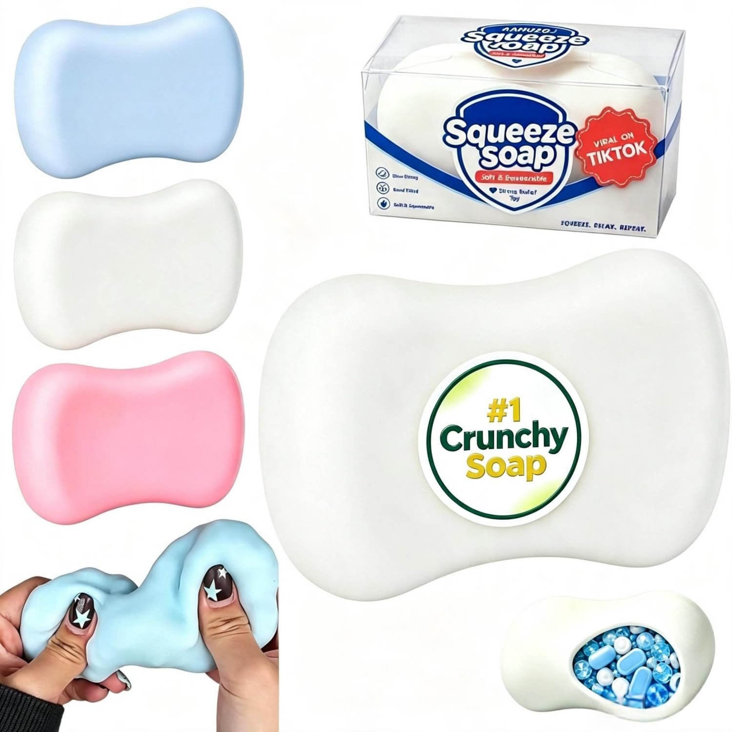 Crunchy Soap Squishy Asmr Stress Ball with Colorful Beads Filling — image 1