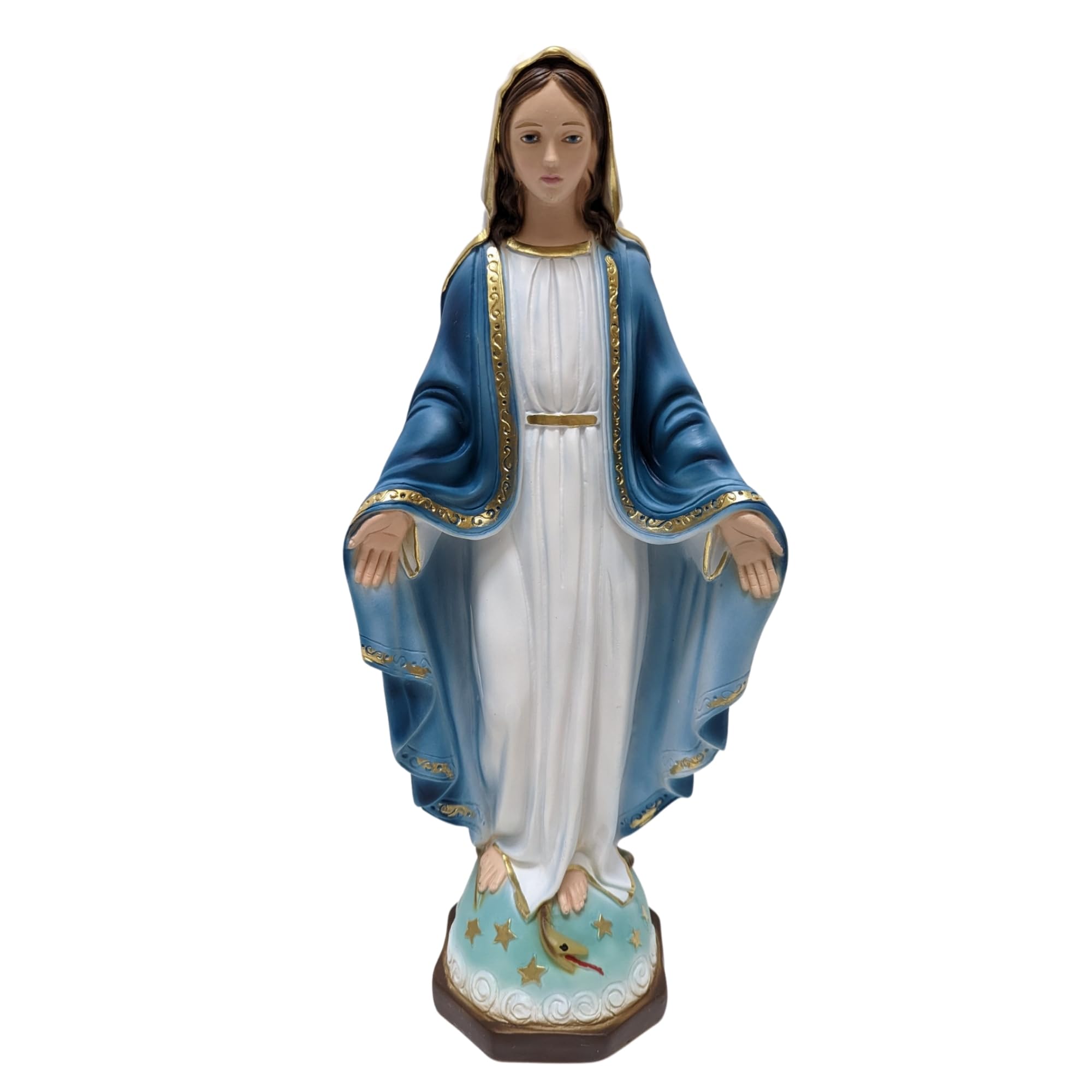 OVUNQUE PROTEGGIMI Statua Madonna Immacolata o Miracolosa cm 40, in polvere di marmo, per Interni ed Esterni, Statuetta della Madonnina Realizzata artigianalmente in Toscana.