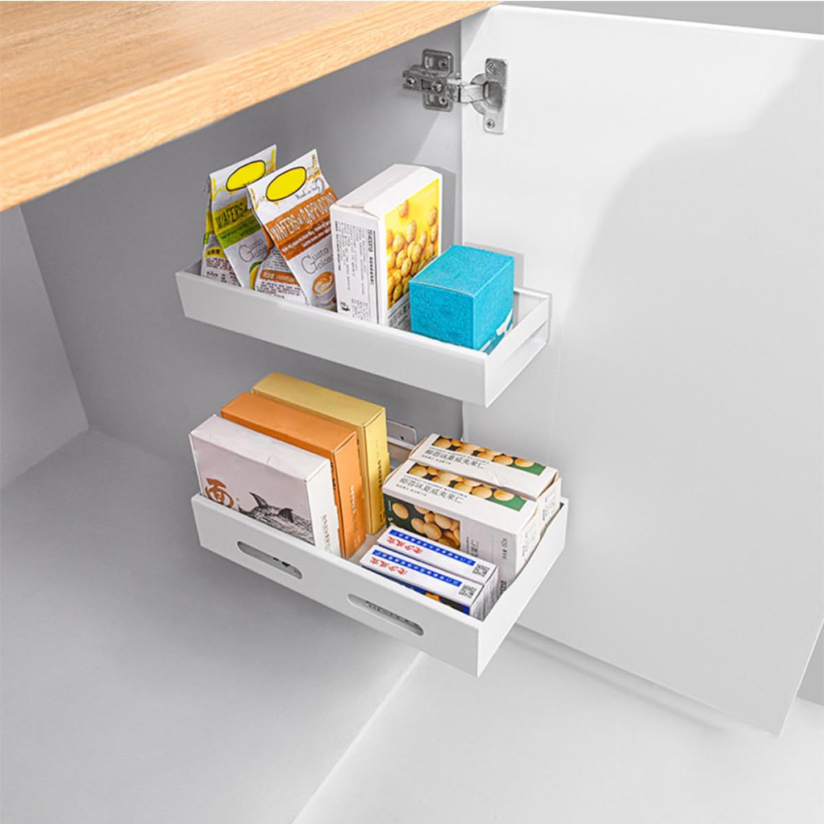 Organizer Sottolavello Estensibile in Acciaio Inox Bianco per Cucina