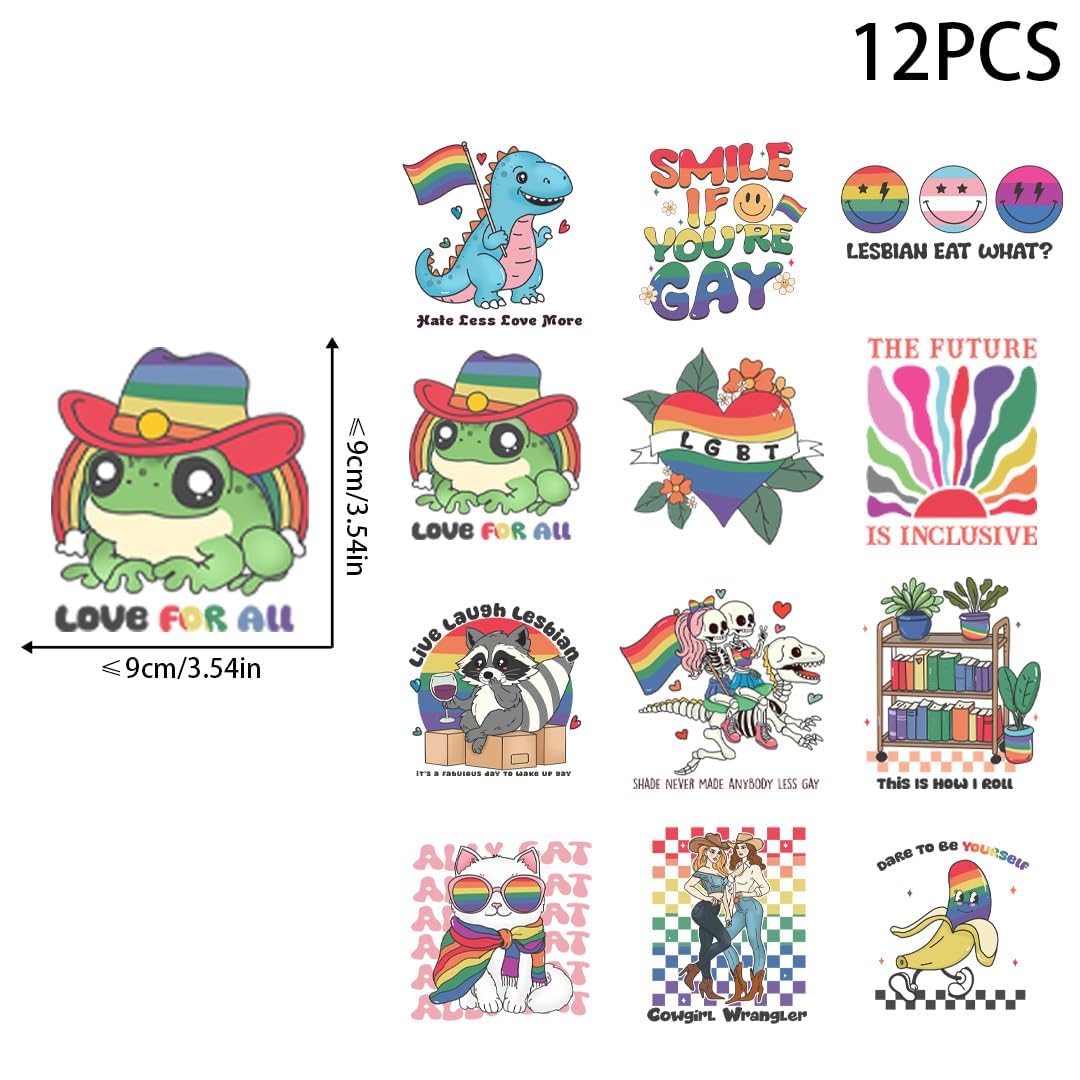 12pcs LGBTQ Pride Month Colorful Iron on Stickers Patches Heat Transfer Stickers Decals DIY T-Shirt Jeans Backpacks Families Clothing Hat Decoration Applique (P1)
