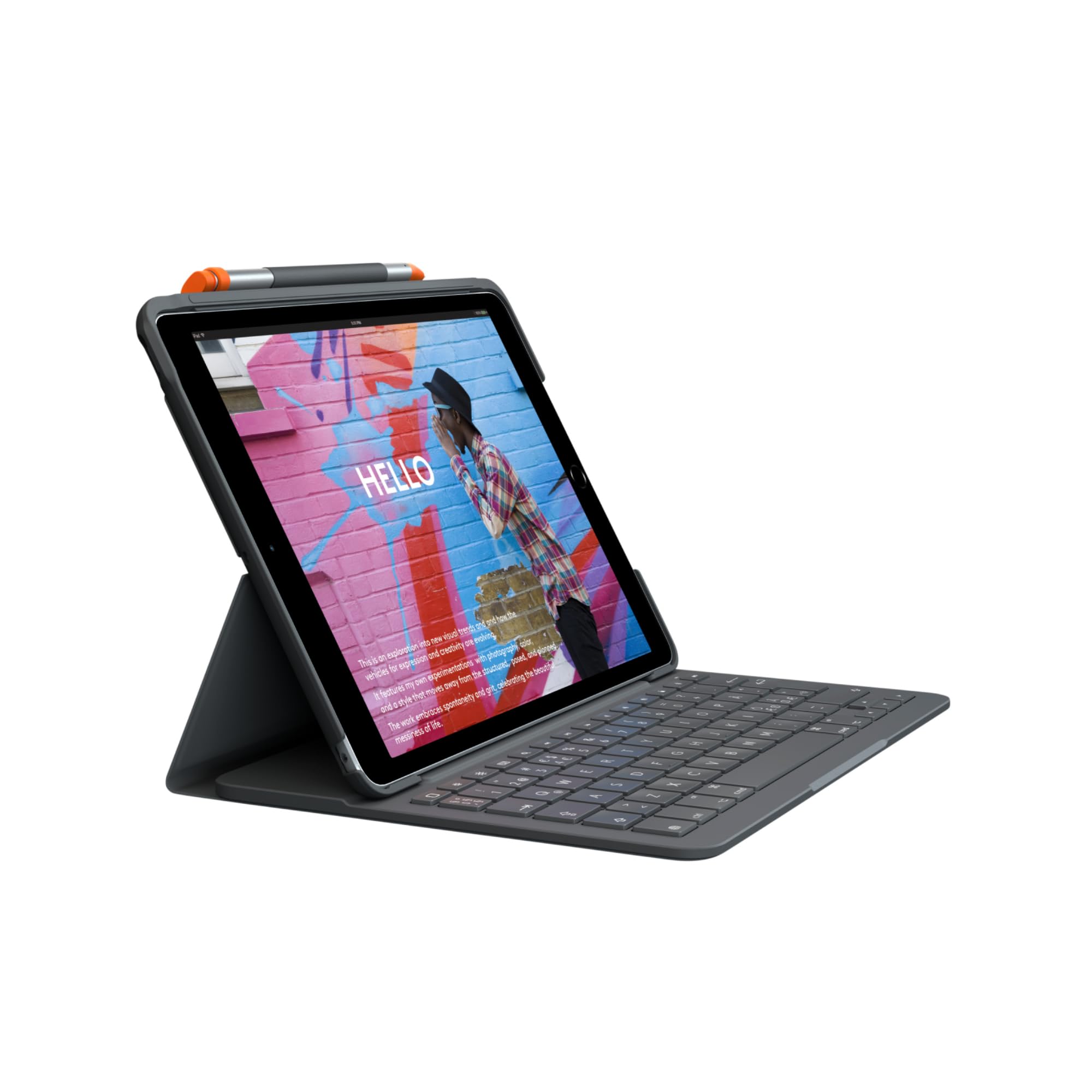 Logitech Slim Folio für iPad (7., 8. und 9. Generation) Tastatur-Case mit integrierter kabelloser Tastatur, Skandinavisches QWERTY-Layout- Grafit