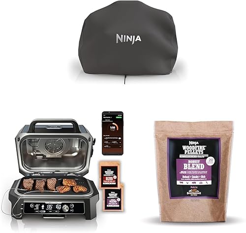 Vista 8 de Ninja XSKCOVERXL Woodfire Premium Grill Cover Pro, compatible con las series OG800 y OG900, resistente a los rayos UV y al agua, cordón elástico