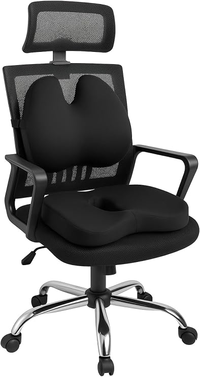 Ergonomik Kelebek Model Bel Destek ve Visco Oturma Minderi, 45 x 37 cm, Siyah
