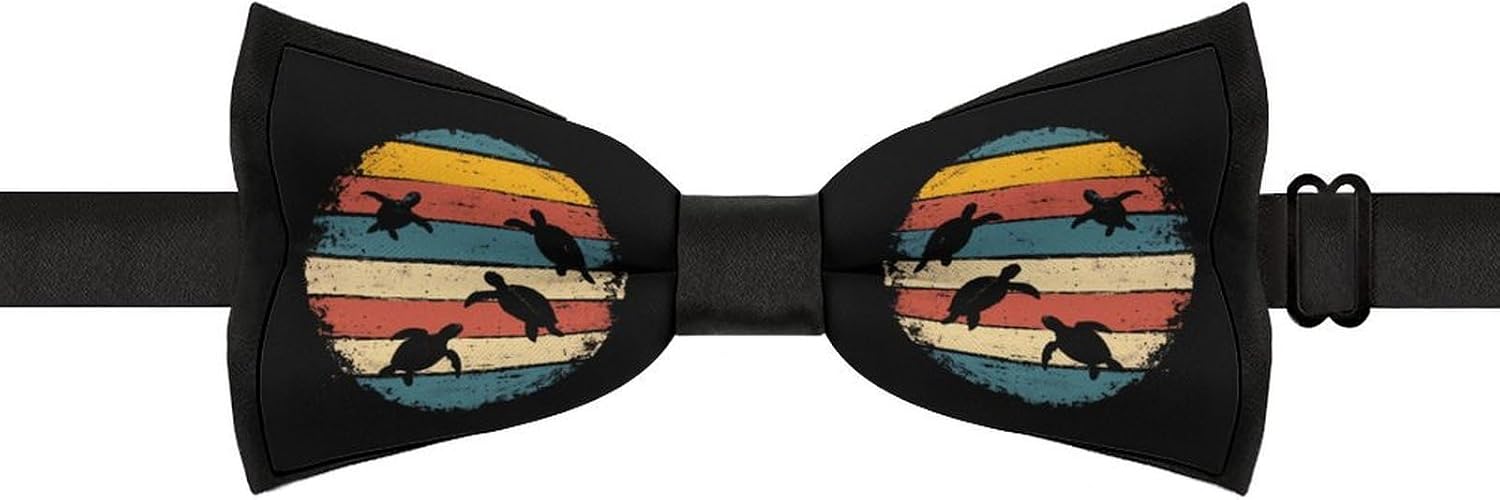 Funny Vintage Sea Turtle Bow Ties for Men Fun Printed Pre Tied Adjustable Bowtie for Party Wedding