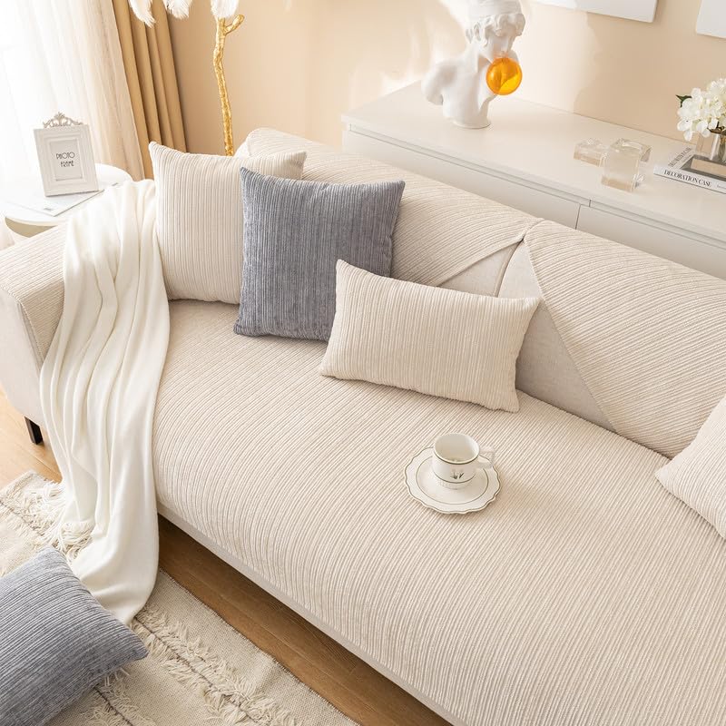 MINGPINHUIUS Sofabezug 1/2/3/4 Sitzer Überzug für L Form Sofa Couch Sessel Ecksofas, Weicher Samt Sofaüberwurf Rutschfest (Beige, 70 x 180 cm)