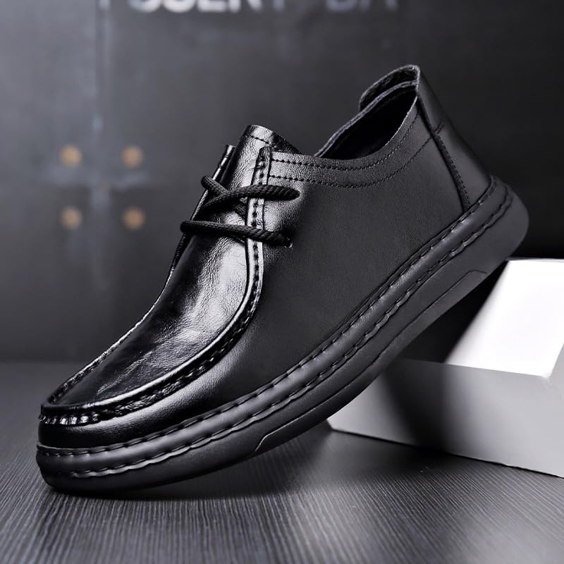 Men's Casual Genuine Leather Flats Soft Driving Walking Loafer Shoes Fashion Lace Up Lug Sole Business Office Dress Shoes2